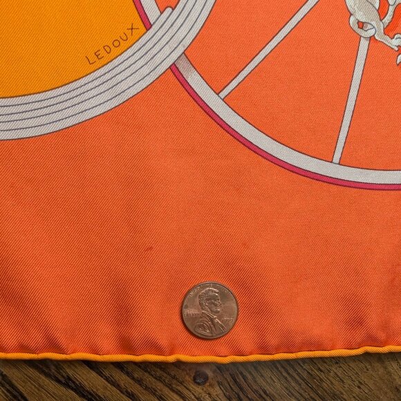 HERMES Springs Ledoux Orange White Red 90 cm Silk Square Scarf Rare Very Good - Picture 15 of 16